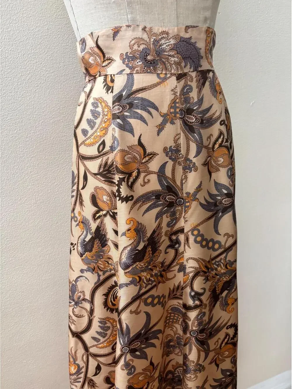 Vintage Batik Print Silk Midi Length Full Skirt